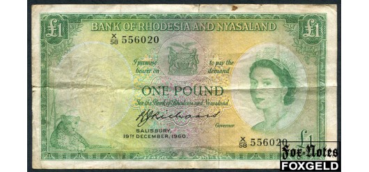 Родезия и Ньясаленд 1 фунт 1960 sign. B.C.Richards aF P:21b 16500 РУБ