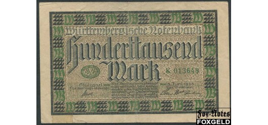 Wurttembergische Notenbank 100000 Mark 1923 15. Juni 1923. F WTB16 350 РУБ