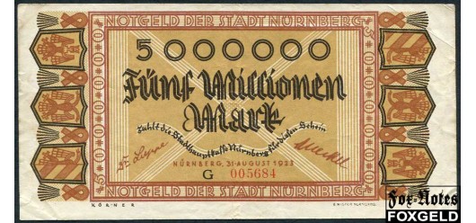 Nurnberg / Bayern 5 Mio. Mark 1923 Notgeld der Stadt Nürnberg. 31. August 1923. VF В8 350 РУБ