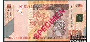 Демократическая Республика Конго 5000 франков 2005 SPECIMEN ОБРАЗЕЦ UNC P:102aS 2000 РУБ