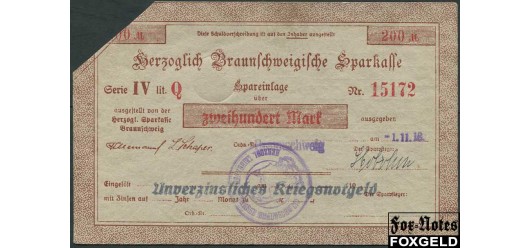 Braunschweig, Herzogtum 200 Mark 1918 Herzogliche Leihhauskasse und Leihhaushauptkasse Braunschweig aVF  450 РУБ