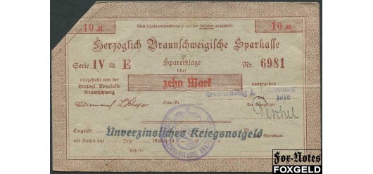 Braunschweig, Herzogtum 10 Mark 1918 Herzogliche Leihhauskasse und Leihhaushauptkasse Braunschweig aVF  450 РУБ