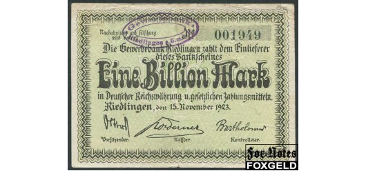 Riedlingen / Wurttemberg 1 Billion Mark 1914 Gewerbebank Riedlingen 15. November 1923. aF 4573.f. 1200 РУБ