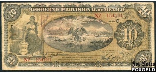 Мексика / Gobierno Provisional de Mexico 10 песо 1914  aF M1241e 1700 РУБ