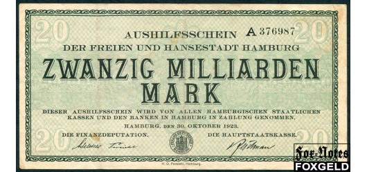 Freie und Hansestadt Hamburg 20 Mrd. Mark 1923 30.10.1923 #. Серии А F HAM31b 900 РУБ