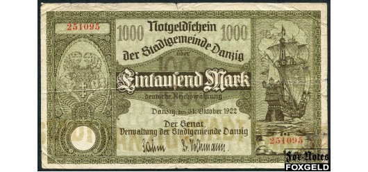 Данциг Verwaltung der Stadgemeinde Danzig 1000 марок 1922  VG Ro:794b 17500 РУБ