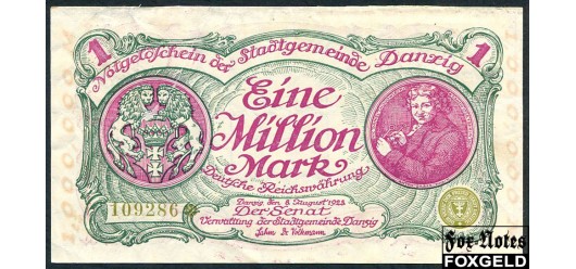 Данциг Verwaltung der Stadgemeinde Danzig 1000000 марок 1922  F Ro:802b 12000 РУБ