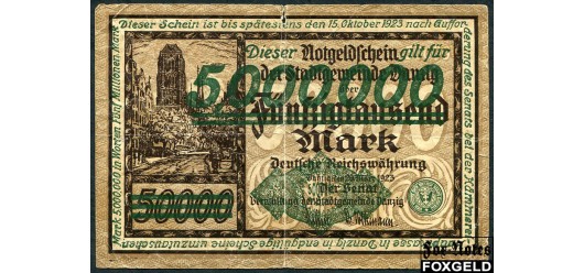 Данциг Verwaltung der Stadgemeinde Danzig 5000000 марок 1923 зеленая ндпч VG Ro:803 10000 РУБ