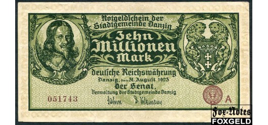 Данциг Verwaltung der Stadgemeinde Danzig 10000000 марок 1923 в/з капли, серия А VF Ro:804b 10000 РУБ