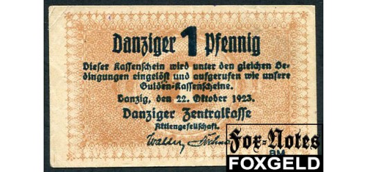 Данциг Danziger Zentralkasse 1 пфенниг 1923  VF Ro:811 9500 РУБ