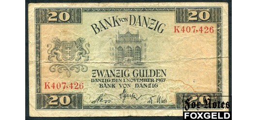 Данциг Bank von Danzig 20 гульденов 1937  F Ro:844a 35000 РУБ