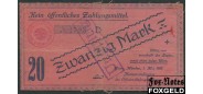KGL  Hannoversch Münden (Hannover) (Лагерь военнопленных) 20 Mark 1915 Offizier - Gefangenenlager / Ткань. VG+ Ti.05.05.2 2000 РУБ