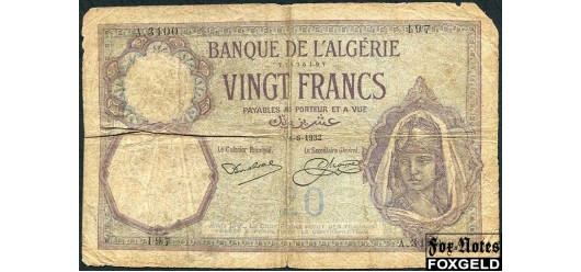 Алжир 20 франков 1932 4-6-1932.. aVG P:78 1200 РУБ