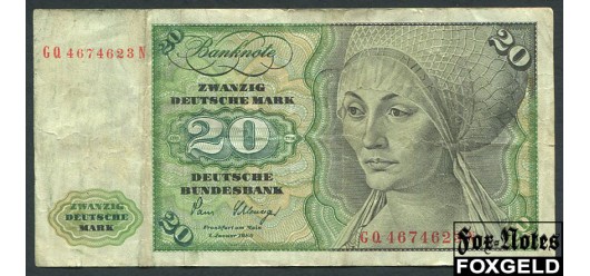 ФРГ Deutsche Bundesbank 20 марок 1980 c Deutsche Bundesbank 1961 F Ro:287a 1500 РУБ