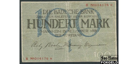 Badische Bank 100 Mark 1918 15. Dezember 1918. aF BAD6 500 РУБ