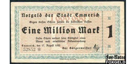 Emmerich / Rheinprovinz 1 Mio. Mark 1923 Stadt Emmerich. 17 August 1923 VF B7:1351a 2500 РУБ