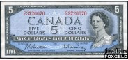 Канада 5 долларов 1954 CBCN  Sign. Beattie-Rasminsky VF P:77b D/S
