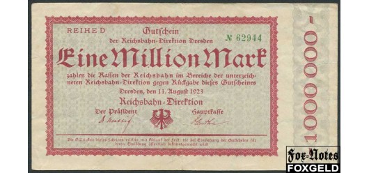 Германия Имперские ЖД 1 Mio. Mark 1923 Reichsbahndirektion Dresden /WZ. Passler-Haken  / № # / VF P:S1172 / 005.3.a 320 РУБ