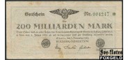 Германия Имперские ЖД 200 Mrd. Mark 1923 Reichsbahndirektion Stettin / WZ. Wellenbundel / бумага белая / # * VF P:S1368a / 020.18.b 3000 РУБ