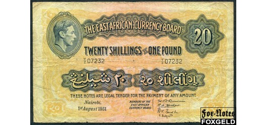 Британская восточная Африка 20 шиллингов = 1 фунт 1951 EAST AFRICA CURRENCY BOARD VG P:30b 13500 РУБ