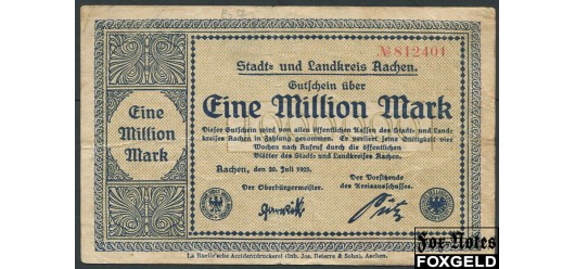 Aachen / Rheinprovinz 1 Mio. Mark 1923 Stadt- und Landkreis Aachen 20. Juli 1923. F 1.d. B7 350 РУБ