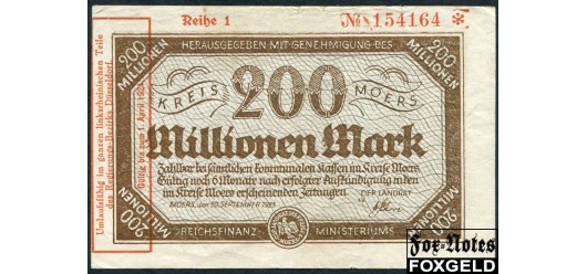 Moers / Rheinprovinz 200 Mio. Mark 1923 Kreiss Moers 20. September 1923. F B8:3593.s 400 РУБ