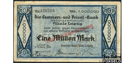 Leipzig / Sachsen 1 Mio. Mark 1923 Commerz- und Privat- Bank Aktiengeselschaft, Filiale Leipzig 16. August 1923. F 2992.k.  В7 600 РУБ