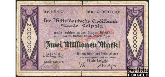 Leipzig / Sachsen 2 Mio. Mark 1923 Commerz- und Privat- Bank Aktiengeselschaft, Filiale Leipzig 16. August 1923. aVG 2992.k.  В7 800 РУБ