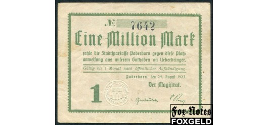 Paderborn / Lippe-Detmold 1 Mio. Mark 1923 Stadt Paderborn 24. August 1923. VF B8:4231.a. 7000 РУБ