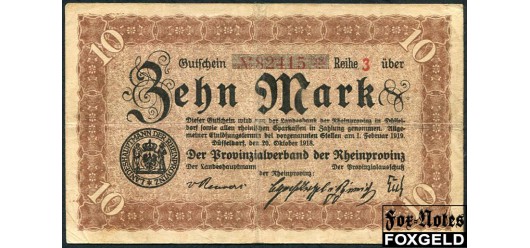 Provinzialverband der Rheinprovinz 10 Mark 1918  aVF RPR3f 1400 РУБ