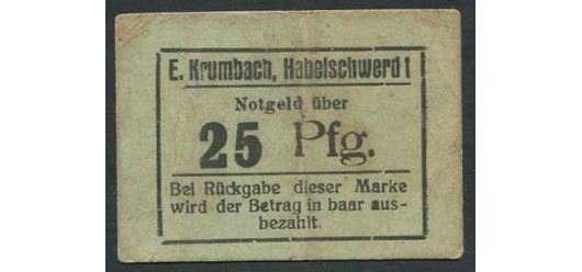 Habelschwerdt / Schlesien 25 Pfg. ND(1920) Krumbach, E., Maurermeister F Ti 2685.10.03 600 РУБ