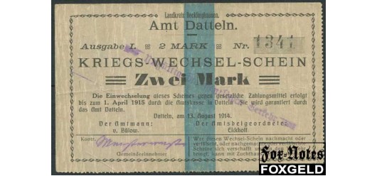 DATTELN / Westfalen 2 Mark 1914 штамп VF 74.3a 1100 РУБ