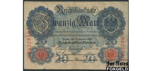 Германия / Reichsbank 20 марок 1914 #7 VG+ Ro.47b 35 РУБ