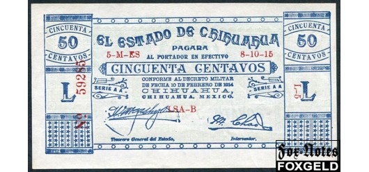 Estado de Chihuahua Мексика 50 сентаво 1914  UNC P:S527 2000 РУБ