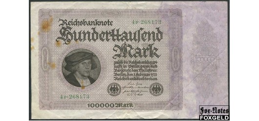 Германия / Reichsbank 100000 Mark 1923 1.2.1923.Частн.типография #6 | P (J.S. Preuss, Berlin) F Ro.82d 180 РУБ