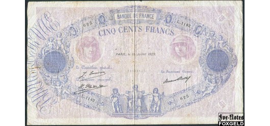 Франция / Banque de France 500 франков 1929 10 Juillet 1929.  Sign. J.Emmery L.Platet P.Strohl. VG-aF P:66k 5500 РУБ