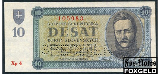 Словакия 10 крон 1943 SPECIMEN UNC P:6s 8000 РУБ