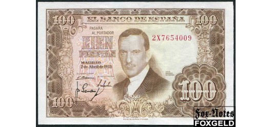 Испания / Banco de Espana 100 песет 1953 (1955) ZX #7 aXF P:145a 650 РУБ