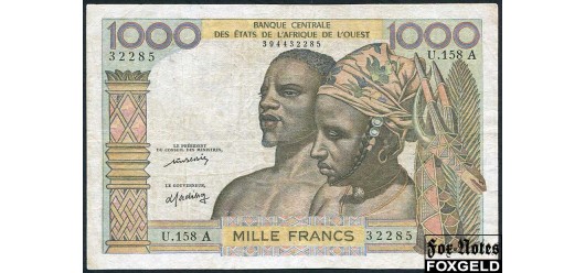 Западная Африка / Западноафриканский экономический и валютный союз 1000 франков ND(1959) Литера А Кот Д'Ивуар F P:103A1 4000 РУБ