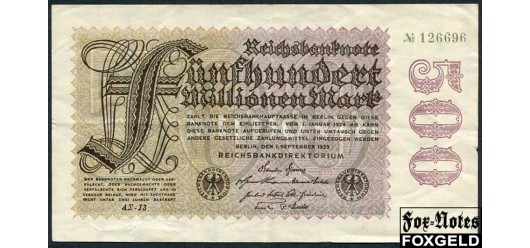 Германия / Reichsbank 500 Mio. Mark 1923 Частн. тип. в/з Hakensterne #6 AΣ (Неустановленна) VF Ro.109d 250 РУБ