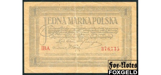 Польша / Polska Krajowa Kasa Pożyczkowa 1 марка польская 1919  F+ M19b / P:19 700 РУБ