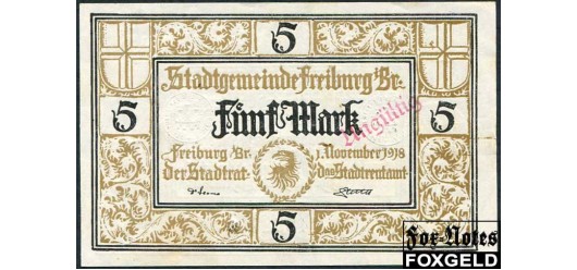 Freiburg im Breisgau / Baden 5 Mark 1918 1. November 1918. aUNC 160.01.a В3 500 РУБ