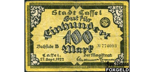 Cassel / Hessen-Nassau 100 Mark 1922 Stadt Cassel 27. September 1922. aF 740.1.a 200 РУБ