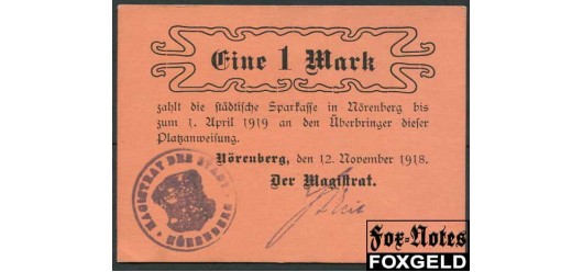 Nörenberg / Provinz Pommern 1 Mark 1918 12. November  1918 aUNC B3 386.10a 500 РУБ