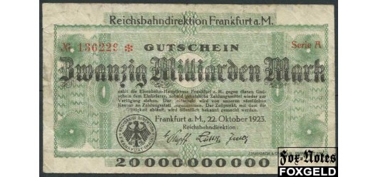 Германия Имперские ЖД 20 Mrd. Mark 1923 Reichsbahndirektion Frankfurt am Main VG P:S1222 / 008.7.e 350 РУБ