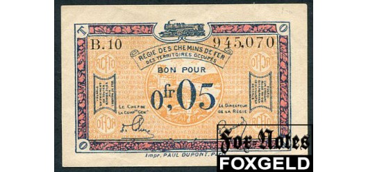 Regie des Chemins de fer des Territories Occupes Рейнланд 0,05 франков ND(1923)  XF+ Ro:855a 1600 РУБ
