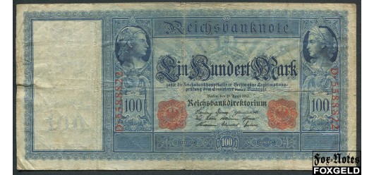 Германия Reichsbank 100 марок 1910 Две красные печати. Бумага белая. F Ro:43a 150 РУБ