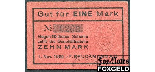 Munchen Bayern 1 Mark 1922 F. Bruckmann AG XF-aUNC  1000 РУБ
