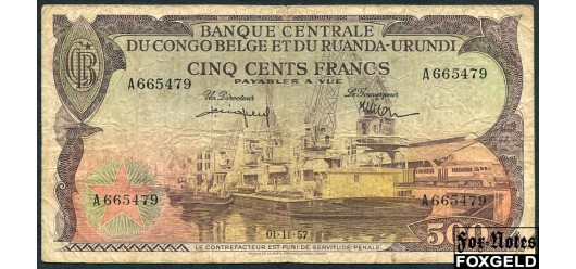 Бельгийское Конго Banque Centrale du Congo Belge et du Ruanda-Urundi 500 франков 1957  VG-aF P:34 16000 РУБ