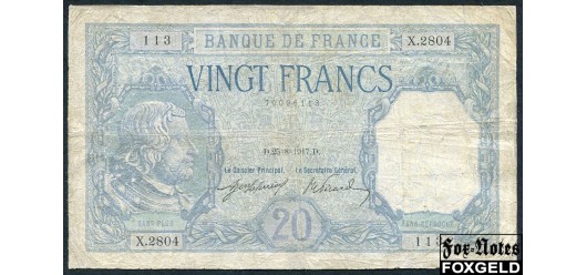 Франция Banque de France 20 франков 1917 Sign. J.Laferriere E.Picard. 25=8=1917 VG-aF P:74 8000 РУБ